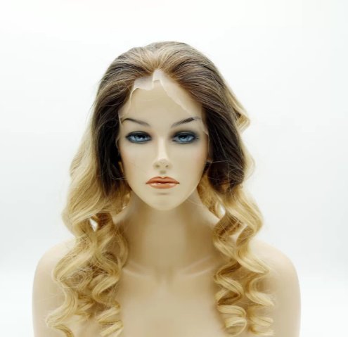 Exclusive custom blonde with T color lace front and weft back wig for women