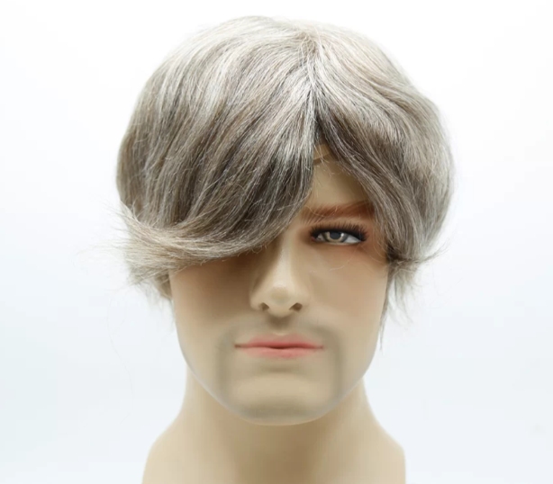 Full French Lace Human Grey Hair Natural Men Toupee